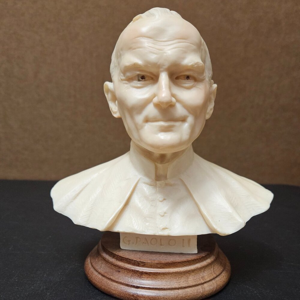 A. Santini Bust of Pope John Paul II on a Wood Base